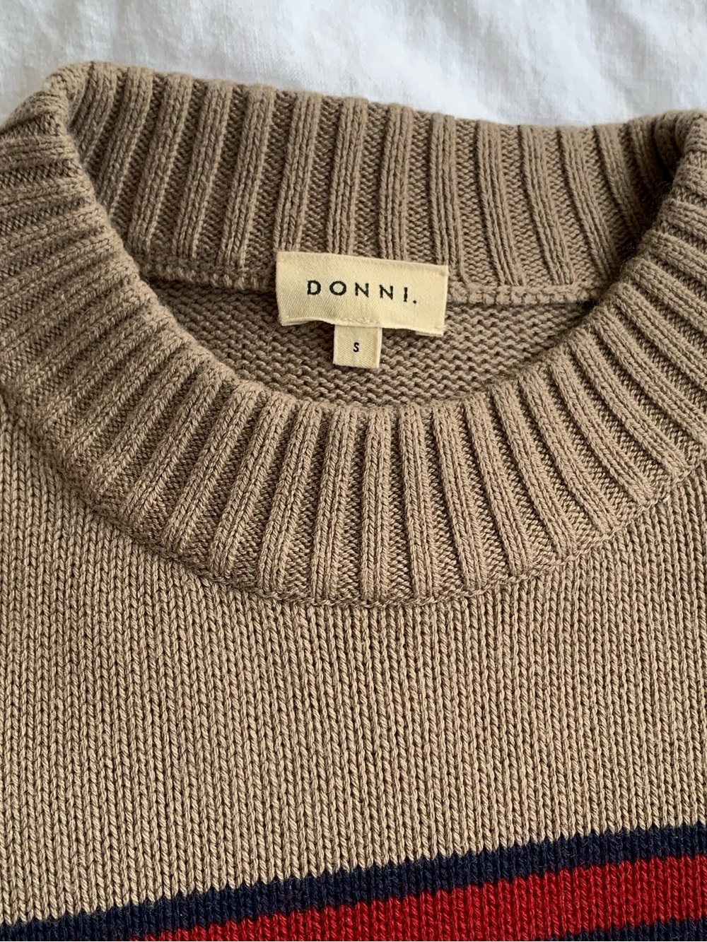 Donni The Cotton Cashmere Stripe Oversized Knit Sweater 90s Tan Brown Red - Picture 9 of 13
